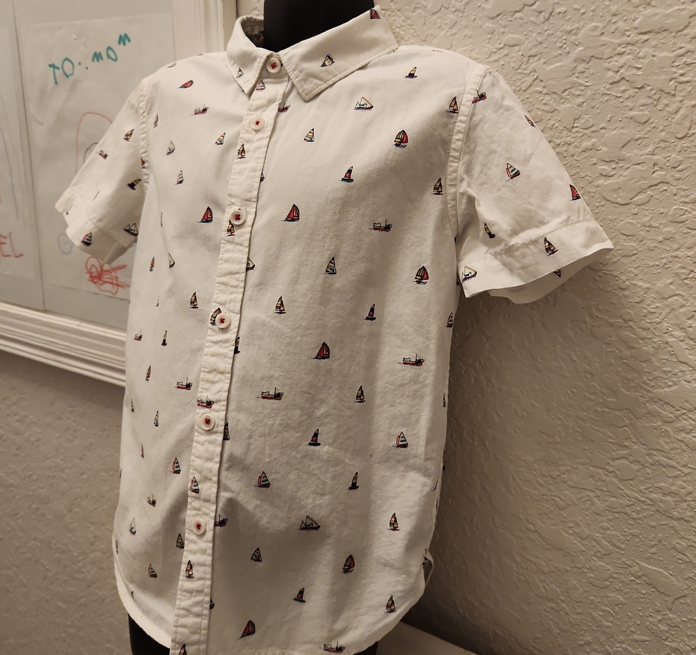 Cactus Boys White Shirt with Nautical Print Sz 5/6